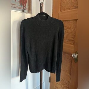 August Silk black metallic mock neck sweater, part silk, XL